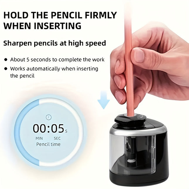 Sleek Black Electric Pencil Sharpener – Auto-Stop, Durable PP Build, Fast & Precise Sharpening for Office or Study