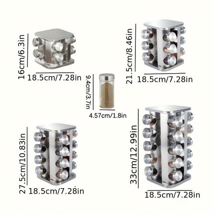 Rotating Stainless Steel Spice Rack Organizer with Glass Jars – 2/3/4/5-Tier Polished Cubby Shelf for Seasoning, Dishware & Countertop Storage
