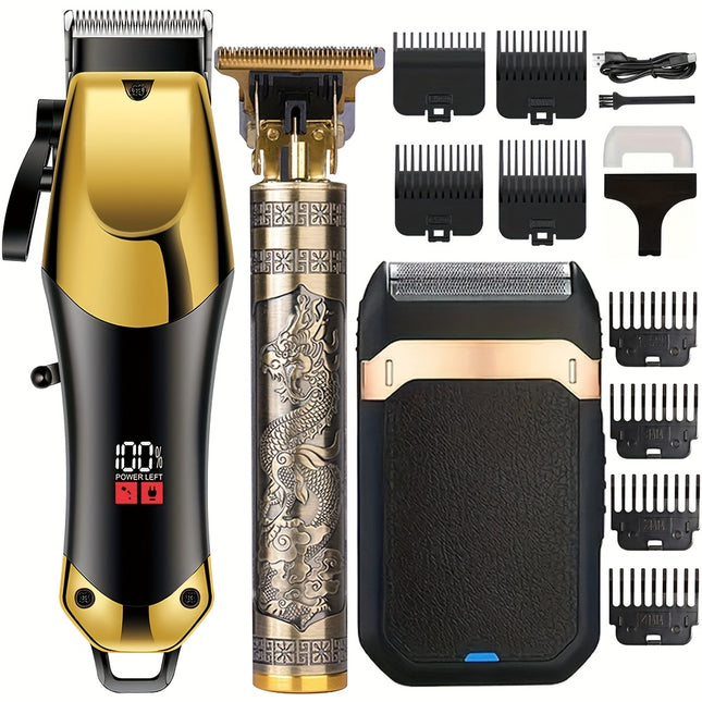 3-in-1 Cordless Hair Clippers & Shaver Set – Professional USB Rechargeable Beard & Hair Grooming Kit for Men