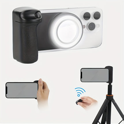 Smartphone Camera Handle – 360° Rotating Grip with Magnetic Remote Shutter & Self-Light for Selfies, Vlogging & Live Streaming