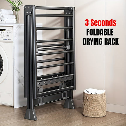 Heavy-Duty Folding Clothes Drying Rack – Aluminum A-Frame with Shoe Rack, Adjustable Height, 4 Wheels, Tool-Free Setup | Indoor/Outdoor | Gray