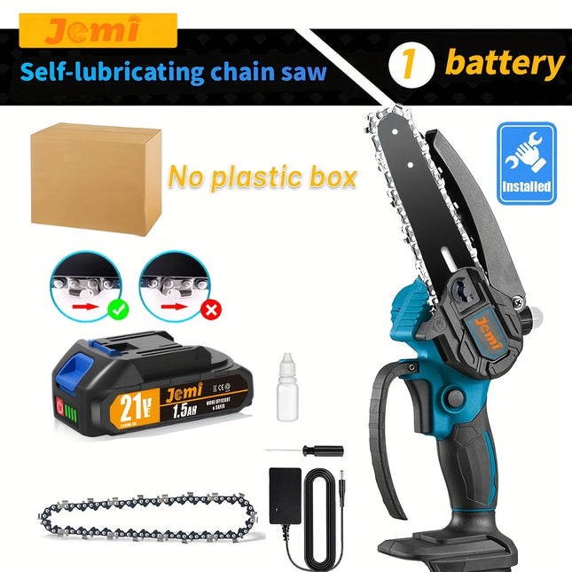 Jemi Tool 6-Inch Mini Cordless Chainsaw with Automatic Lubrication & Dual 1500mAh Batteries – Perfect for Wood Cutting, Branch Pruning & Garden Work