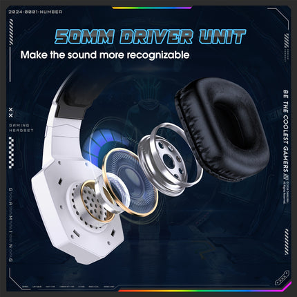 ONIKUMA 7.1 Wireless Gaming Headset | RGB Lights | Detachable Mic | Type-C Charging | White Hexagon Design