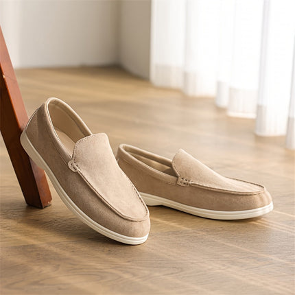Men’s Lightweight Summer Slip-On Loafers – British Style Casual Business Shoes, Beige PU Upper & Fabric Lining