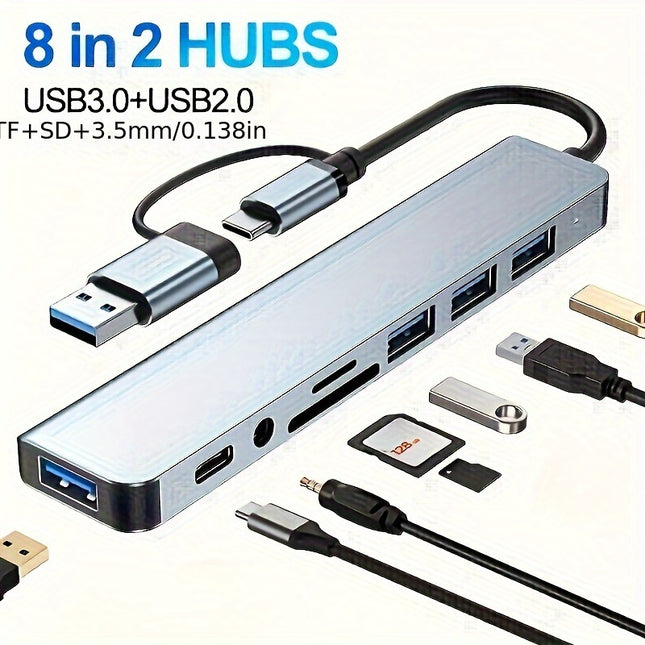 8-in-1 USB Hub with Audio Jack – Multi-Port USB-Powered Adapter for Tablets | Expand Connectivity Easily