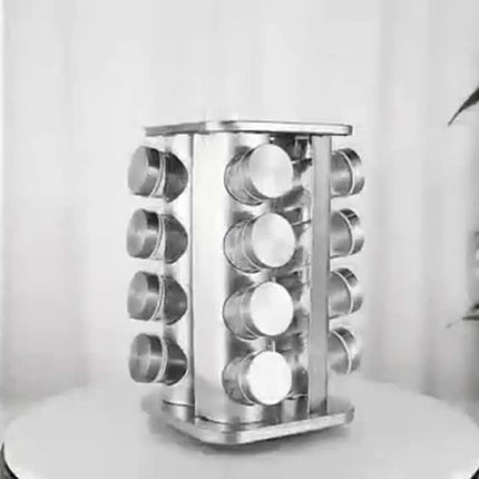 Rotating Stainless Steel Spice Rack Organizer with Glass Jars – 2/3/4/5-Tier Polished Cubby Shelf for Seasoning, Dishware & Countertop Storage