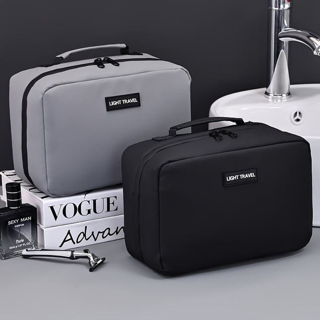 Lightweight Travel Toiletry Bag | Portable & Washable Cosmetic Organizer | Zipper Closure + Handle Strap | Black Polyester