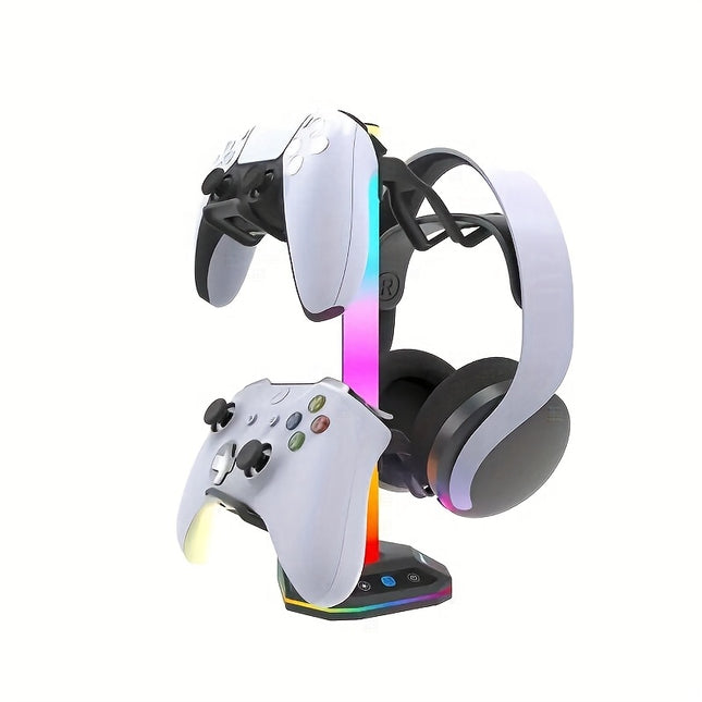 Multi-Device Gaming Stand with Dual USB & Type-C Charging Ports – Compatible with PS4, PS5, Switch Controllers & Headsets – 7 Vibrant Light Modes