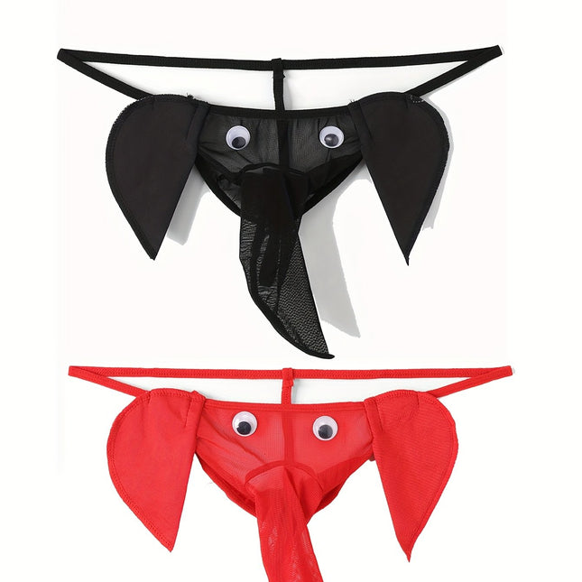 2-Pack Men's Novelty Elephant Nose Mesh Thongs – Sheer T-Back Low-Rise Underwear with Elastic Waistband, Cosplay & Party Lingerie (M Size)