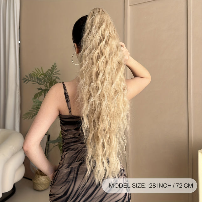 Blonde Water Wave Claw Ponytail Extension – 71cm Long Heat-Resistant Synthetic Hairpiece for Women’s Everyday Glam