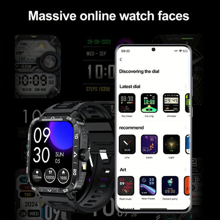 1.95" Smart Watch with LED Flashlight | Waterproof, 100+ Sports Modes, USB Charging | Compatible with Android & iPhone