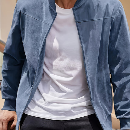 Men’s Retro-Inspired Lightweight Bomber Jacket – Solid Color, Zip-Up, Baseball Collar, Machine Washable