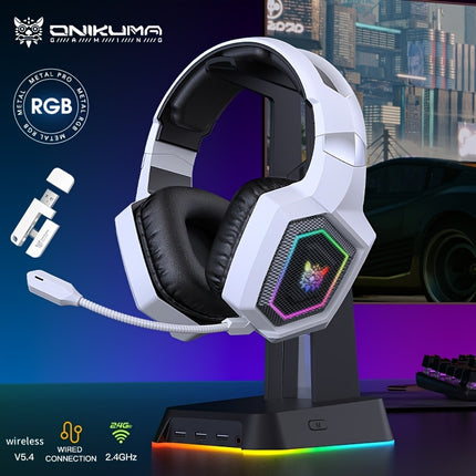 ONIKUMA 7.1 Wireless Gaming Headset | RGB Lights | Detachable Mic | Type-C Charging | White Hexagon Design