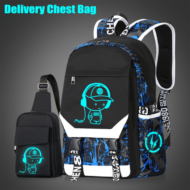 Men’s Glow-in-the-Dark Geometric Backpack – TSA-Approved Large Capacity Laptop Bag with Music Note Design | College, Travel, Commute | Durable Polyester
