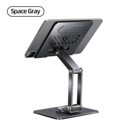 Golden Desktop Rotating Tablet & Phone Stand – Adjustable, Foldable, Universal Carbon Steel Holder for iPad & Smartphones