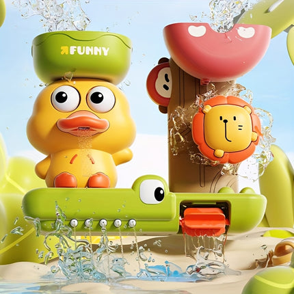 Interactive Duck Bath Toy with Suction Cups – Colorful Water Play Set for Toddlers – Fun Cartoon Design with Water Scoop – Perfect for Bathtub & Sink Play