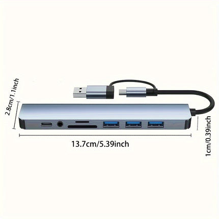 8-in-1 USB Hub with Audio Jack – Multi-Port USB-Powered Adapter for Tablets | Expand Connectivity Easily