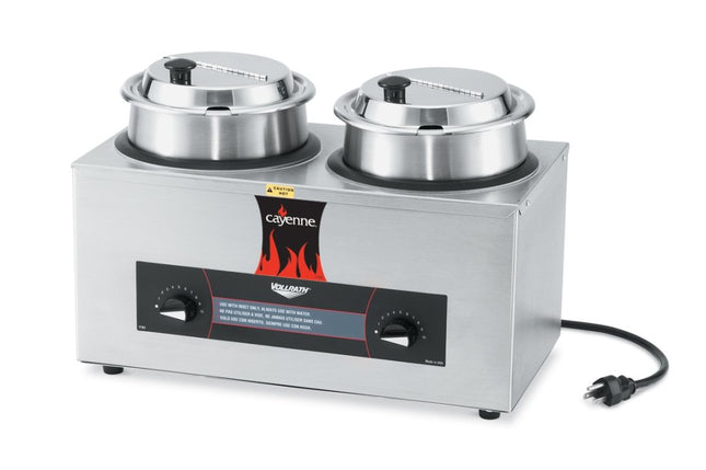 Vollrath Twin-Well 4 Qt. x 2 Cayenne® Countertop Rethermalizer – 120V, Dual Thermostat, Complete with Insets & Covers